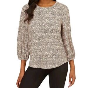 Adrianna Papell women's Blouse Large 3/4 sleeve yoke detail Top Animal Print